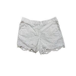 LOFT Eyelet Shorts Size 8 White Cotton Lined Scalloped Hem Summer